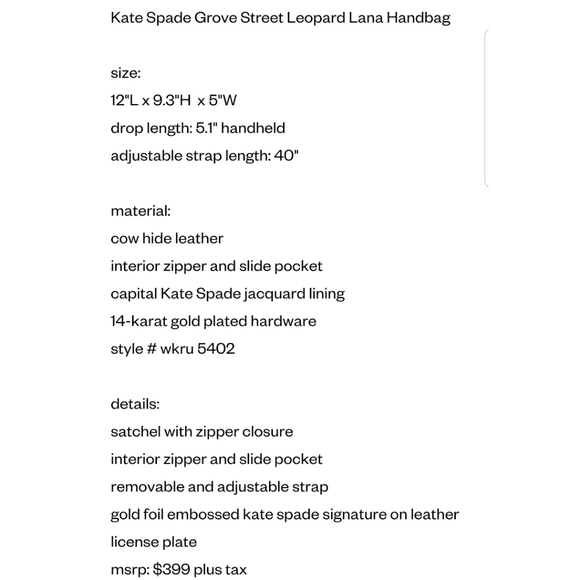 NWOT Authentic Kate Spade Grove St Lana Leopard - Picture 5 of 13